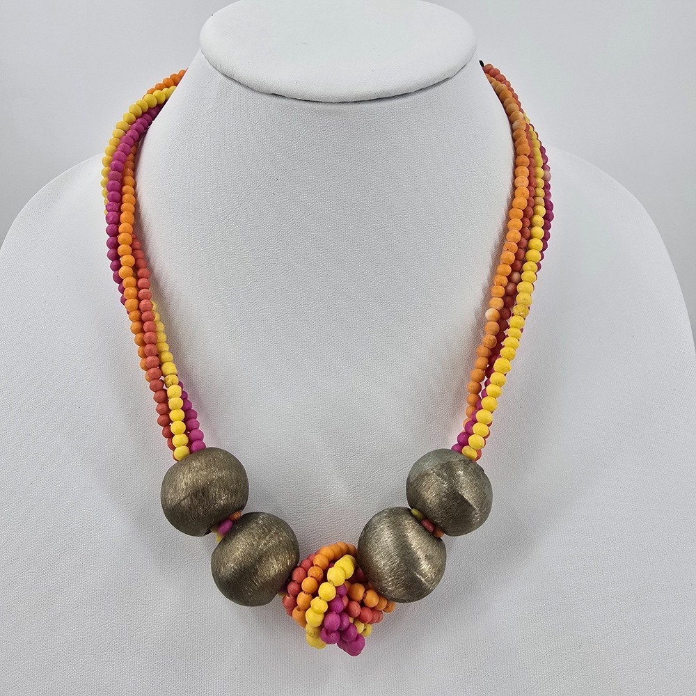Boho Statement Beaded Necklace Festival Coastal Dopamine Art To Wear Colorful